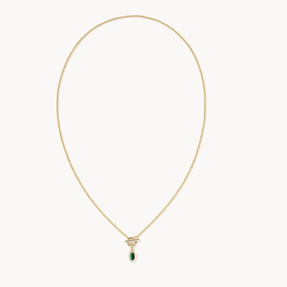 Kendra Scott Mini Elisa Toggle Gold Short Pendant Necklace in Green Tiger's Eye - Picture 3 of 5